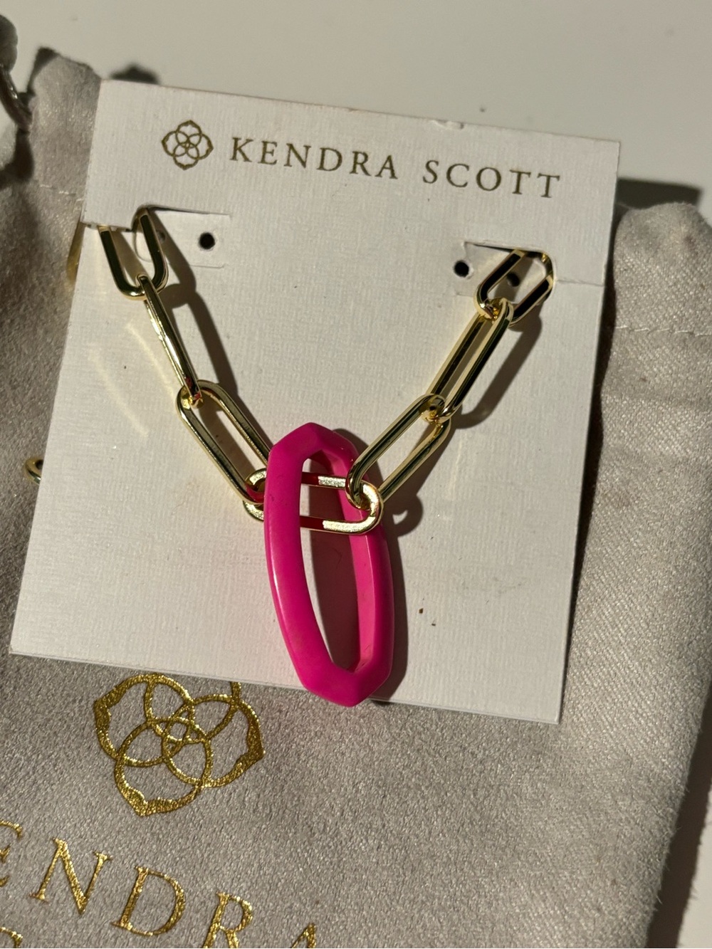 Color Bar Kendra Scott Gold Chain Link Necklace with Hot Pink Link, NWT
